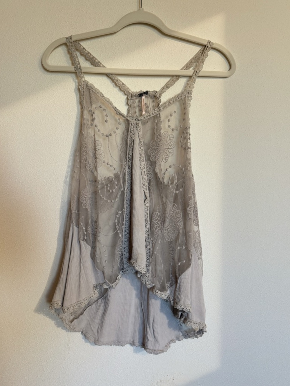 Poof! NY Sheer Lace Boho Tank Top - Embroidered Babydoll Cami